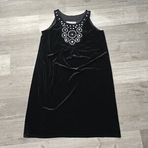 Another Thyme Vintage Black Velvet & Pearl Embellished Dress